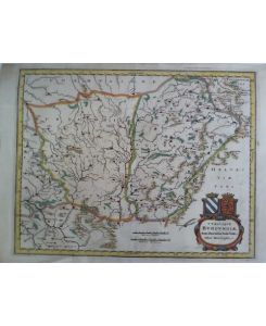 Utriusque Burgundiae tum Ducatus tum comitatus Descriptio - Teilcolorierte Karte im Kupferstich