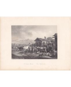 A battle Market, Ein Viehmarkt, Stahlstich um 1850 von A. Carse nach F. B. Adam, Blattgröße: 20, 3 x 26, 5 cm, reine Bildgröße: 14, 5 x 17 cm.