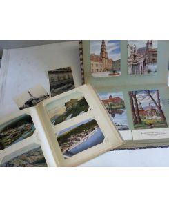 2 Postkarten-Alben mit 243 Ansichtskarten aus ca. 1900 bis 1968 dazu 48 (einige lose) montierte Bilder Schlesiens