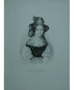 Porträt / Portrait: Halbfigur en face in Tracht und mit Tirolerhut. Lithographie von J. Hoechst.
