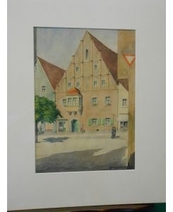Bürgermeisterhaus. Original- Farb- Aquarell aus der Zeit der Weimarer Republik.   - Rechts unten vom Künstler handschriftlich signiert.