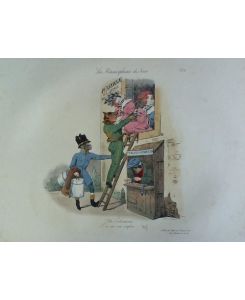 Un Enlevement ou un rusé compère - Handcolorierte Original-Lithographie, von (Pierre) Langlumé