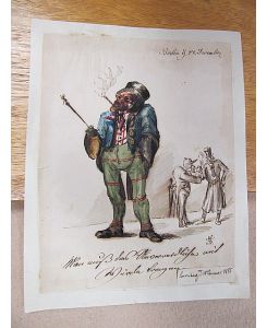 Original Tusch-Federzeichnung im Stil Adolf Menzels: *Man muß das Unvermeidliche mit Würde tragen*, bezeichnet und datiert Berlin 1855, monogrammiert.