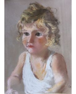 Portraitskizze eines Kindes,   - in Original Pastell-Kreide hinter Passepartout und Glas gerahmt,