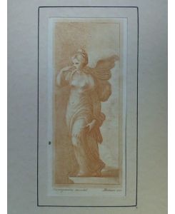 Frauenfigur mit wehendem Umhang - Radierung in Kupfermanier im Rötelton, nach Parmigianino