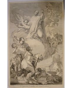 S. Ignatius Lojola Societatis Iesu Fundator.   - Radierung (gegenseitig) nach einem Gemälde von Antonio Balestra (1666 - 1740), Glory of St. Ignatius, 1724, Museo Di Castelvecchio in Verona.