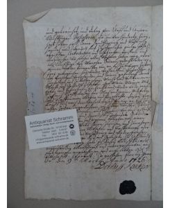 (1689 - 1766). Handschriftlicher Kaufbrief mit eigenhändiger Unterschrift von Dethleff Rantzow. Flarupgaarde den 9ten Marth Anno 1726. 2 Seiten auf Doppelblatt. Mit schwarzem Lacksiegel. Gefaltet.