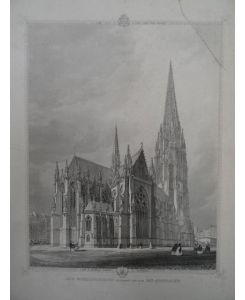 Die S. Nicholai Kirche in Hamburg. (St. Nikolai). Stahlstich von W. S. Wilkinson nach G. G. Scott von 1846. 31 x 24 cm.