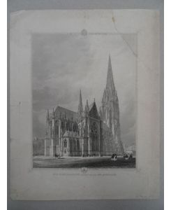 Die S. Nicholai Kirche in Hamburg. (St. Nikolai). Stahlstich von W. S. Wilkinson nach G. G. Scott von 1846. 31 x 24 cm.
