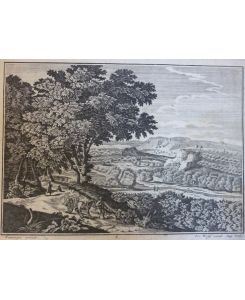 Orig. Kupferstich - Landschaft mit einer Kutsche und einem Hirten im Vordergrund - von Jeremias Wolff  - von Francisque Pinxit