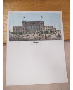 Hamburg. Venloer Bahnhof. Kolorierte Lithographie auf einem Briefbogen.