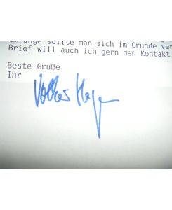 Volker Hage. Deutscher Journalist (geb. 1949). Signierter Brief