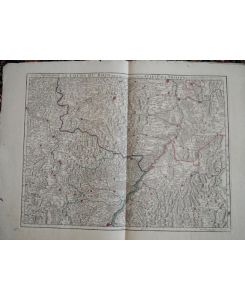 Le cours du Rhin depuis de Strasbourg jusqua Worms et les pais adjacens. Original Kupferstichkarte, grenzkoloriert. Paris, um 1730. Blattgröße ca. 45, 5 x 75 cm.