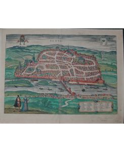 Bloys (Blois, Frankreich). Ansicht aus der Vogelschau. Aus dem Städtebuch Civitates von Braun / Hogenberg. Altkolorierter Kupferstich,