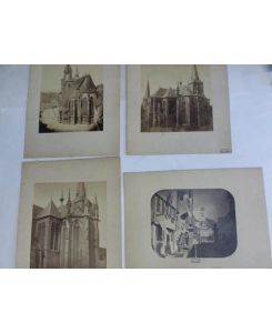 Kilianskirche in Heilbronn. 3 Fotos aus verschiedenen Perspektiven der Kirchesowie ein Straßen-Foto (vermutlich Kirchbrunnenstraße) auf Karton gezogen um 1940