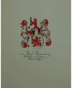 Handgemaltes Wappen des Adelsgeschlechts Buol-Berenberg. Zeichnung und Aquarell. Darunter mit alter Beschriftung.