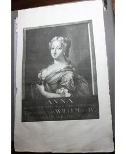 Anna von England Porträt Schabkunst Bezeichnet : Anna, kroon princesse van Grootbrittannie, Gemalinne van Willem den IV. Prins van Oranje enz. enz. enz.