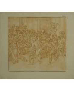 Vielfigurige Szene aus der antiken Geschichte. Aquatinta in Bistermanier von Mulinari nach einer Zeichnung von Cammillo Procaccino (1551 ca. / 1629).