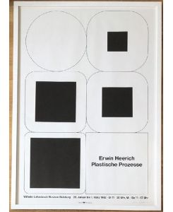 Plastische Prozesse. Plakat zur Ausstellung Wilhelm Lehmbruck Museum Duisburg 26. Januar bis 1. März 1992. Unten rechts von Erwin Heerich signiert. Unter Glas in weißer Holzleiste gerahmt. 88 x 62, 5 cm.