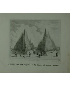 Prospect von den hohen Cypressen in der Vingna deß Cardinal MontAlto. Kupferstich von Melchior Küsell nach I. W. Baur aus der Iconographia.