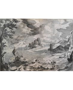 Kupferstich von 1620 . Christus wandelt auf dem Meer.