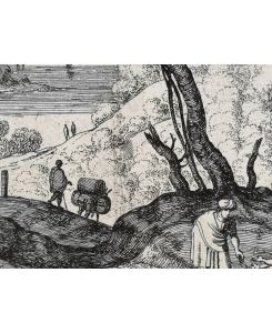 Kupferstich von 1605. Die Landschaft mit der Blinden.