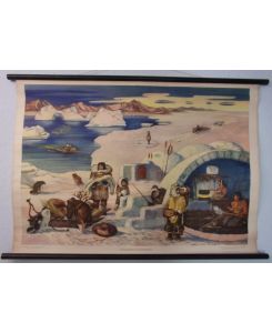 Schautafel von 1952. Eskimos im Polargebiet.