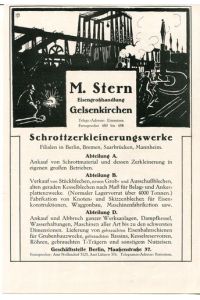 Werbeanzeige: M. Stern Eisengroßhandlung - Schrottzerkleinerungswerke, Gelsenkirchen.