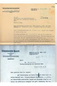 Karl Rasche und die Dresdner Bank im Nationalsozialismus, 1943.   - Konvolut aus 2 Faksimiles.