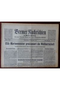 Bremer Nachrichten mit Weser Zeitung. Nr. 315 - 13. November 1941.   - Schlagzeile: US-Marineminister proklamiert die Weltherrschaft.