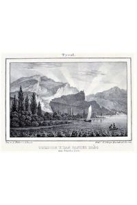 Torbole u. das Castel Nago (Pedene) am Garda See (Lago di Garda). Orig. Lithographie (Litografia) von G. Pezolt.