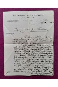 Brief Briefkopf Flachsspinnerei Hirschfelde H. C. Müller (Sachsen)