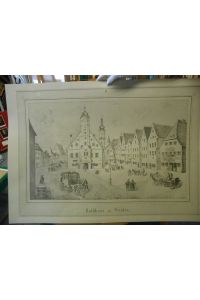 Rathaus in Weiden. Schöne Reproduktion einer Biedermeier Zeichnung nach einer Lithographie von Georg Krauß aus dem Jahre 1869.