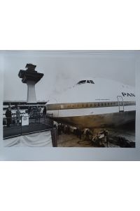 Mrs. Richard M. Nixon, christianing the first commercial 747 on January 15, 1970. (Original photograph on the history of Pan Am Airways).