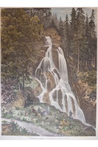 kolorierter Holzstich - Der Radaufall bei Harzburg ( Wasserfall Bad Harzburg )