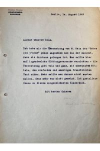 Maschinenschriftlicher Brief mit eigenhändiger Unterschrift an den Verleger Alfred Holz in Berlin. Berlin, den 10. August 1948. 4°.