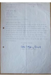 Maschinenschriftlicher Brief mit eigenhändiger Unterschrift des Schriftstellers an den Verleger Alfred Holz in Berlin. Berlin, 12. Dez. 1958. 1 S. Maße ca. 29, 5 x 21 cm.