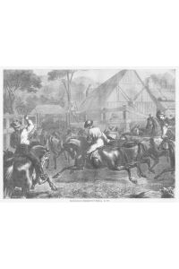 Das Eintreiben der Rindviehheerden in Ausstralien. Original Holzstich von 1871