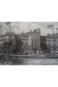 Die neue Marineakademie in Kiel. Kolorierte Ansicht nach Fritz Stoltenberg. Um 1890. 15 x 23 cm.