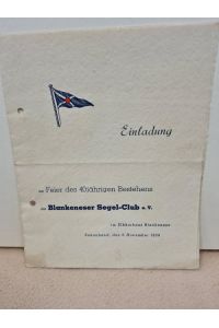 Einladung zur Feier des 40jährigen Bestehens des Blankeneser Segel-Club e. V. im Elbkurhaus Blankenese, Sonnabend, den 5. November 1938. Klappkarte.