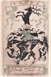 Wappen der Familie Thenn auf einem Stammbuchblatt des Hans Thenn, Federzeichnung, datiert 1562.