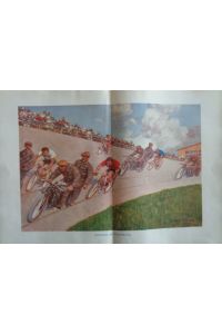 Radfahren. Seiten 557-592 aus Das große illustrierte Sportbuch vom Verlag J. J. Arnd (Leipzig). 1908. 23 Abbildungen + gefaltete Farbtafel (Steherrennen).