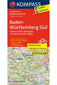 Baden-Württemberg Süd, Schwarzwald, Bodensee, Schwäbische Alb, Allgäu  - Großraum-Radtourenkarte 1:125000, GPX-Daten zum Download