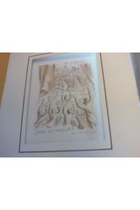 Exlibris- Lithographie (zweifarbig). Jana Kotrbova. signiert, datiert.   - Blattgröße: ca. 12 x 13,5 cm; unter Passepartout montiert