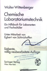 Chemische Laboratoriumstechnik : Ein Hilfsbuch f. Laboranten u. Fachschüler.