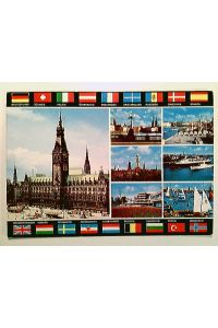 Hamburg, 7 Ansichten, 18 Flaggen, Mehrbild AK, gelaufen 1980