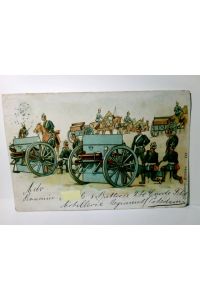 Militaria. Artillerie - Regiment im Felde. Alte Ansichtskarte / Künstlerkarte Nr. 939 farbig, gel. um 1915. Im Felde : Soldaten, Kanonen, Reiter, 1. WK.