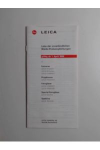 LEICA  - Liste der unverbindlichen Werks-Preisempfehlungen gültig ab 1. April 1998