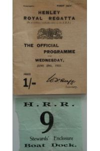 HENLEY ROYAL REGATTA -  - The Official Programme for Wednesday, First Day, June 29th, 1921.