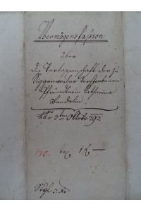 Handschriftlicher 'Extractus' aus der 'Vermögensfassion. . . der verstorbenen Katharina Bentelin von Siggenweiler'. Datiert, 'Tettnang am 21ten September 1793'. Mit je 1 Stempel und Papiersiegel. 1, 5 Seiten auf Doppelblatt (34 x 21 cm).